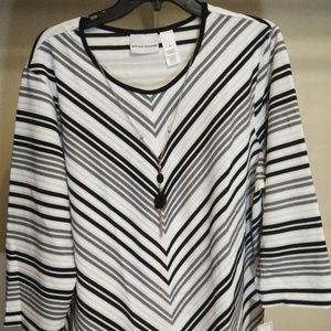 Alfred Dunner Women's Striped Long Sleeve Top